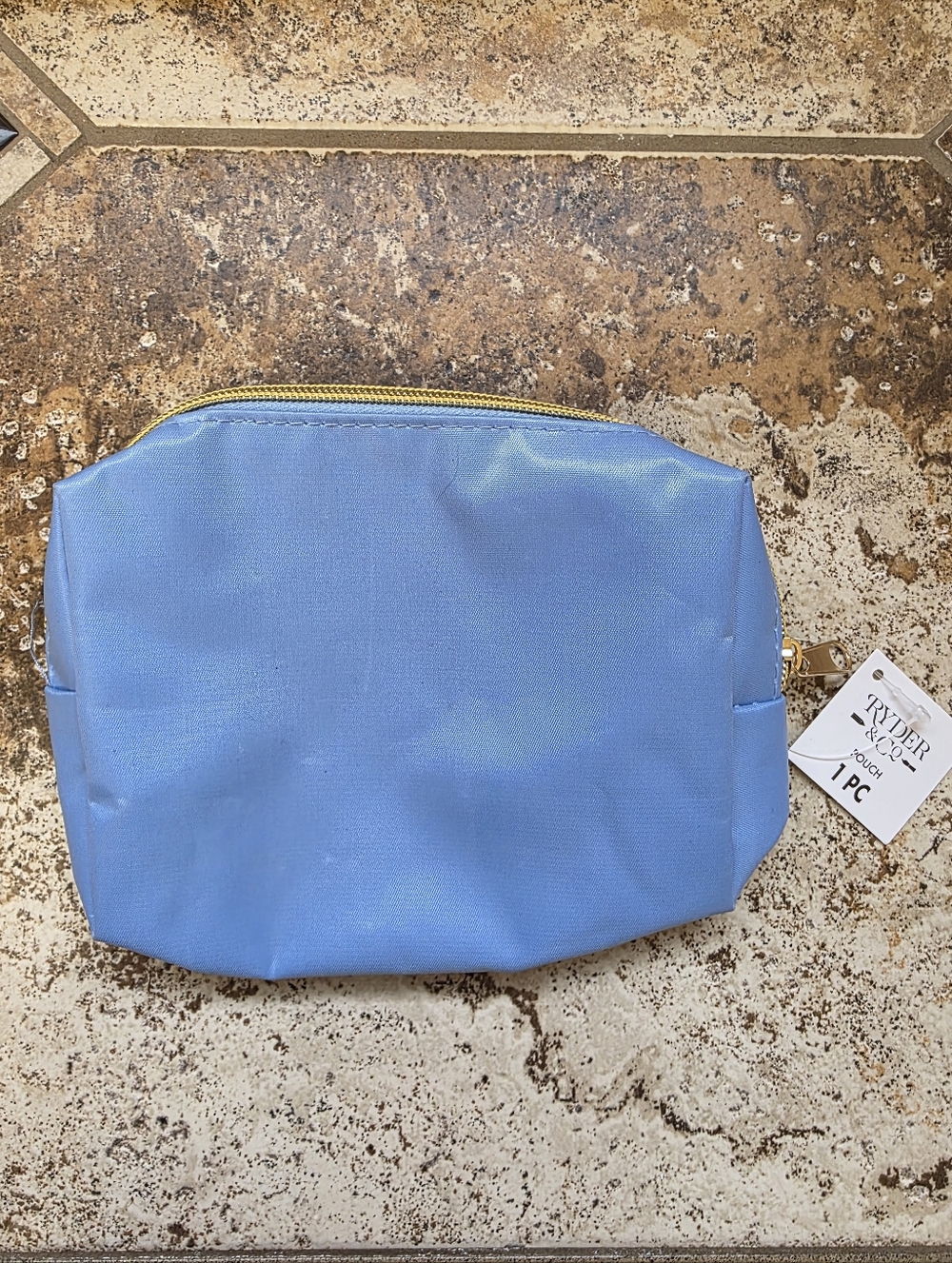 Light Blue Cosmetic Pouch with Gold Zipper